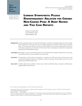 LUMBAR Sympathetic PLEXUS Radiofrequency ABLATION