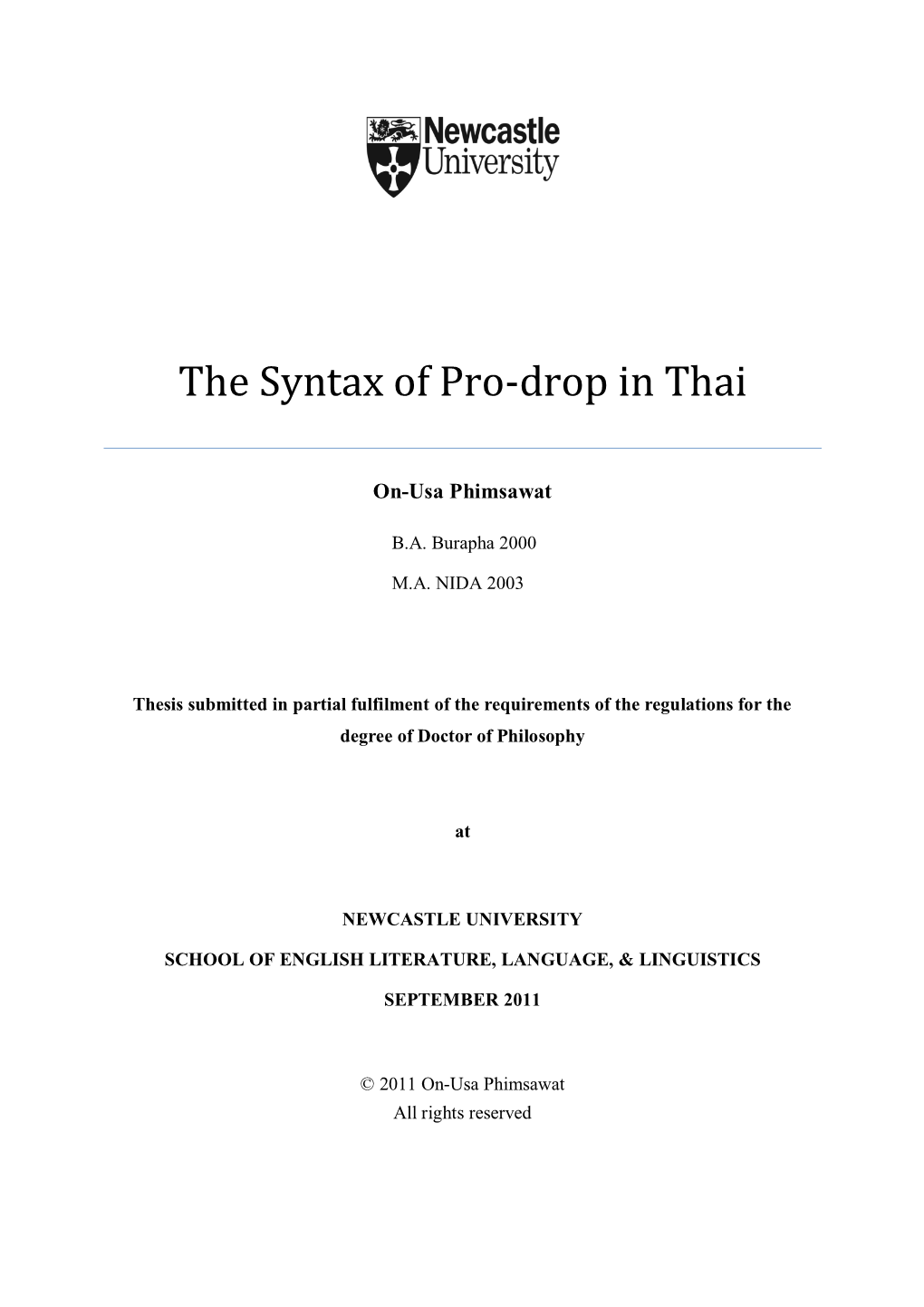 He Syntax of Pro-Drop in Thai