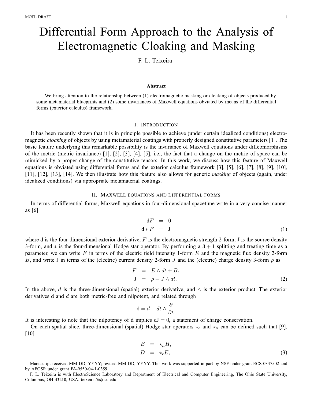 Differential Form Approach to the Analysis of Electromagnetic Cloaking and Masking F