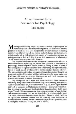 Advertisement for a Semantics for Psychology