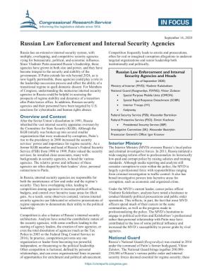 Russian Law Enforcement and Internal Security Agencies