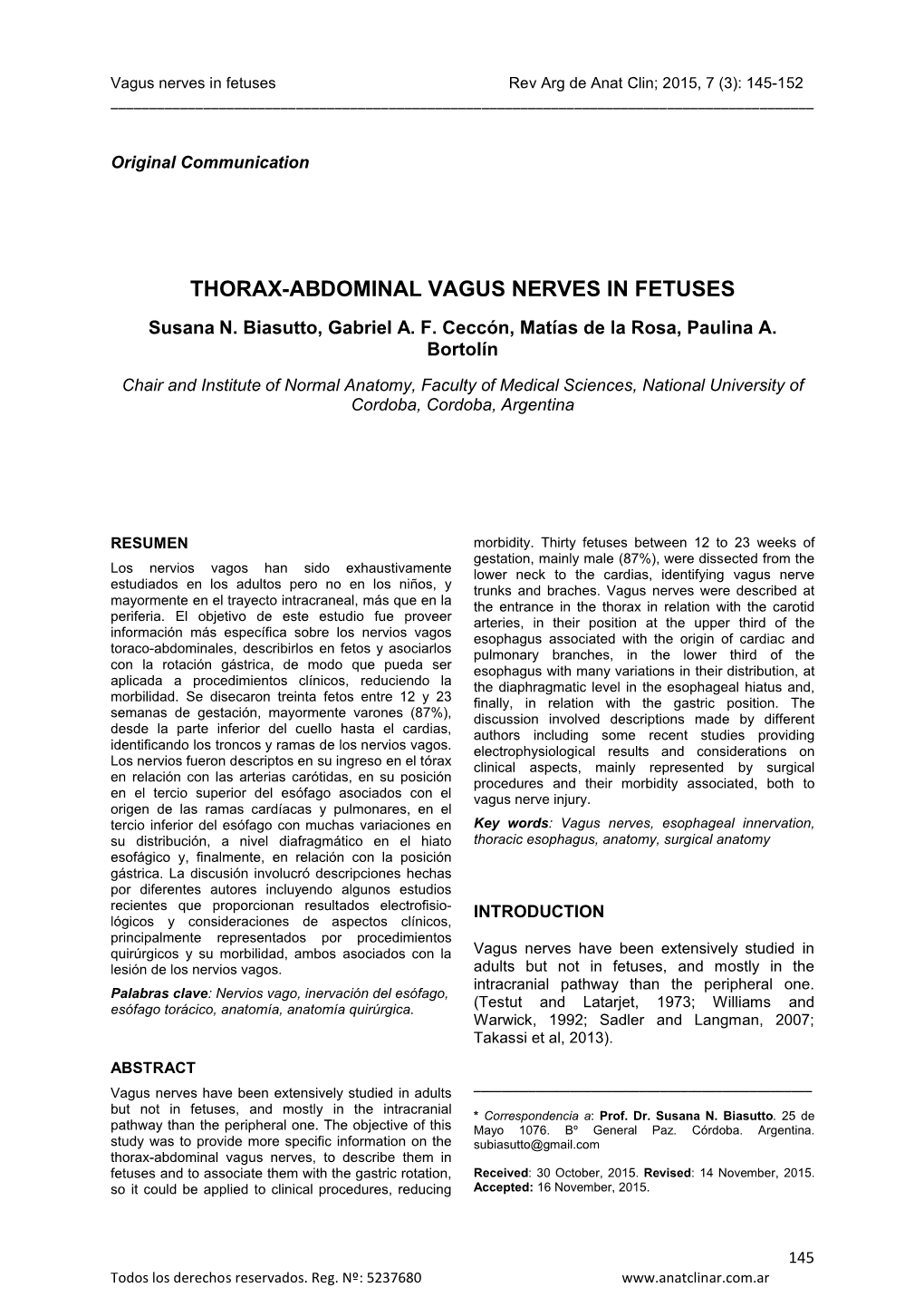 THORAX-ABDOMINAL VAGUS NERVES in FETUSES Susana N