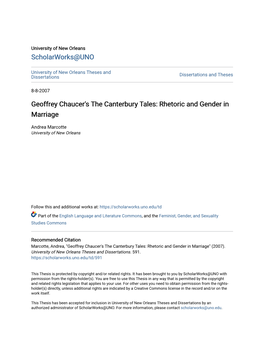 Geoffrey Chaucer's the Canterbury Tales: Rhetoric and Gender in Marriage
