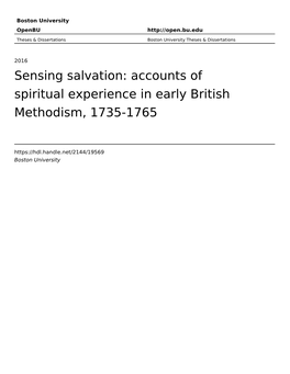 Accounts of Spiritual Experience in Early British Methodism, 1735-1765