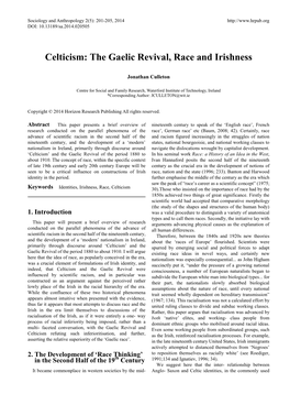 Celticism: the Gaelic Revival, Race and Irishness