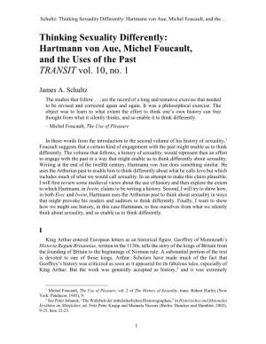 Hartmann Von Aue, Michel Foucault, and the Uses of the Past TRANSIT Vol