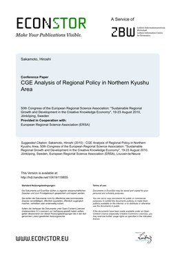 CGE Analysis of Regional Policy in Northern Kyushu Area