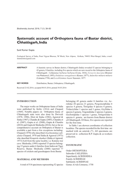 Systematic Account of Orthoptera Fauna of Bastar District, Chhattisgarh, India