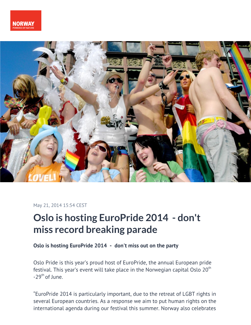 Oslo Is Hosting Europride 2014 - Don't Miss Record Breaking Parade