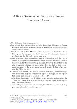 A Brief Glossary of Terms Relating to Ethiopian History