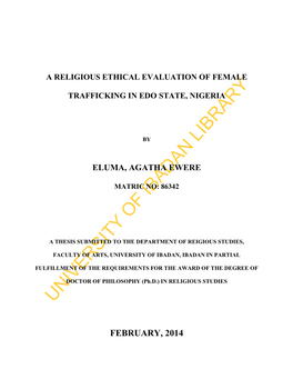 A Religious Ethical Evaluation of Female Trafficking in Edo State, Nigeria
