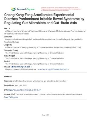 Chang-Kang-Fang Ameliorates Experimental Diarrhea Predominant Irritable Bowel Syndrome by Regulating Gut Microbiota and Gut -Brain Axis