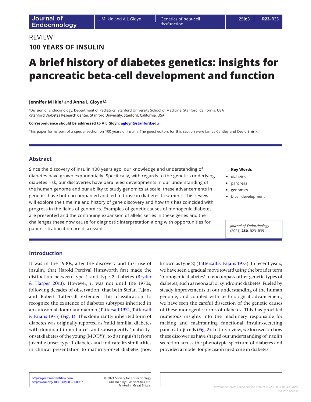 A Brief History of Diabetes Genetics: Insights for Pancreatic Beta-Cell Development and Function