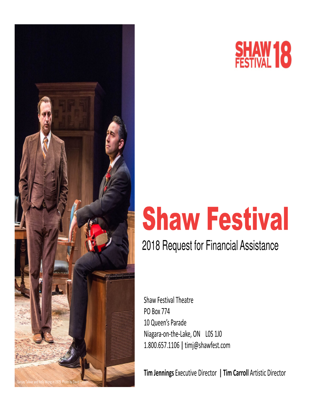 Shaw Festival 2018 Request for Financial Assistance