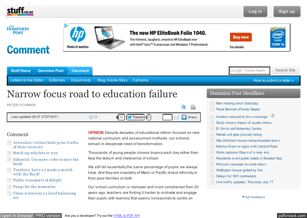 Narrow Focus Road to Education Failure Dominion Post Headlines