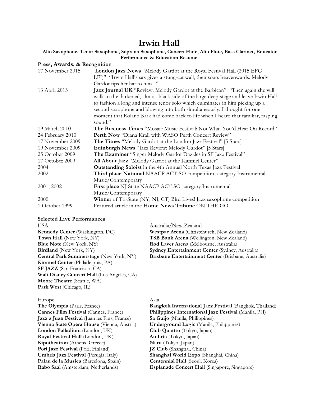 Music Performance Resume 011719