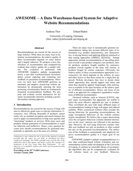 A Data Warehouse-Based System for Adaptive Website Recommendations