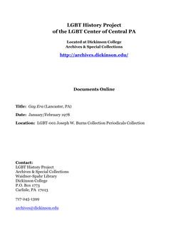 LGBT History Project of the LGBT Center of Central PA