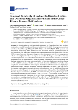 Temporal Variability of Sediments, Dissolved Solids and Dissolved Organic Matter Fluxes in the Congo River at Brazzaville/Kinshasa