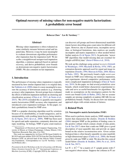 Optimal Recovery of Missing Values for Non-Negative Matrix Factorization: a Probabilistic Error Bound