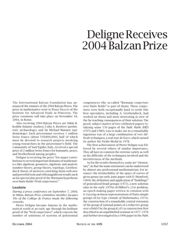 Deligne Receives 2004 Balzan Prize