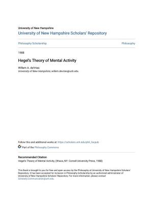 Hegel's Theory of Mental Activity