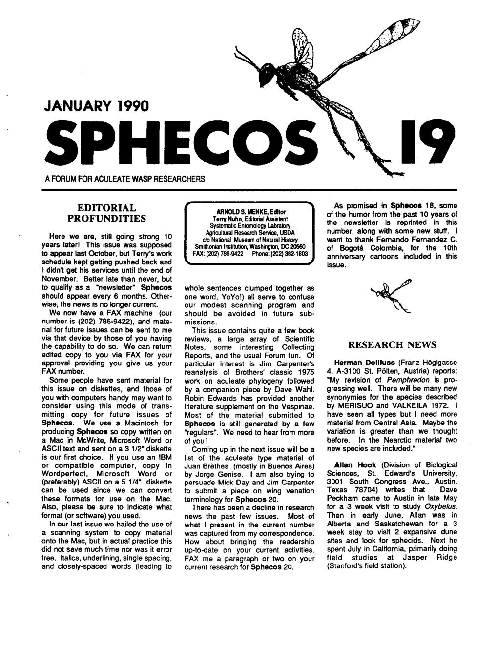 Sphecos: a Forum for Aculeate Wasp Researchers