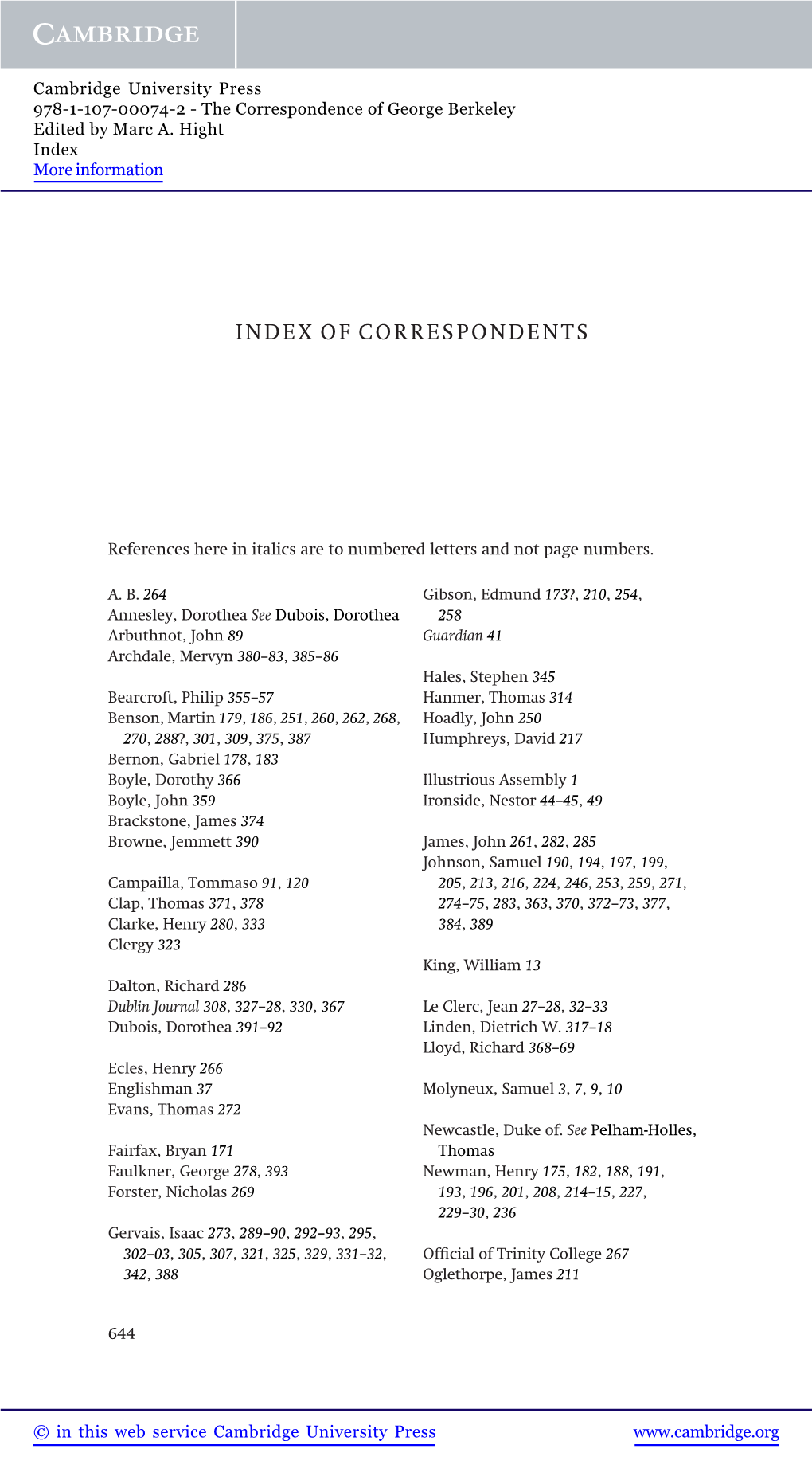 Index of Correspondents