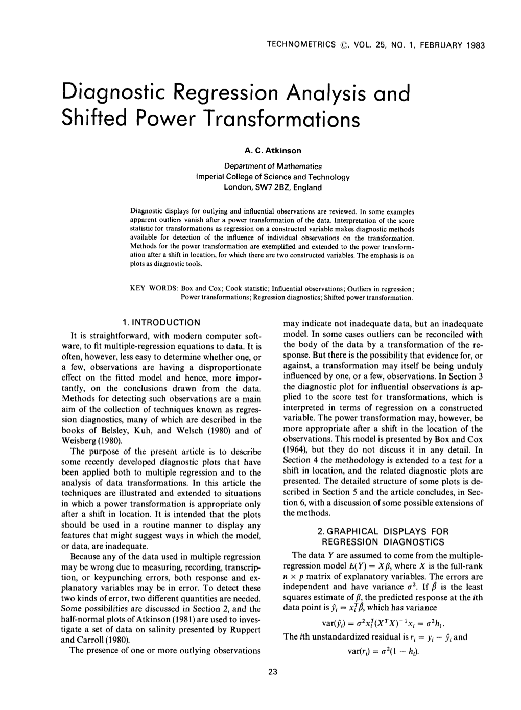 V2501023 Diagnostic Regression Analysis and Shifted Power