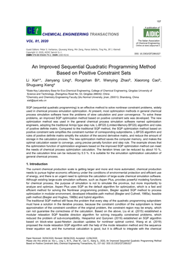 An Improved Sequential Quadratic Programming Method Based on Positive Constraint Sets, Chemical Engineering Transactions, 81, 157-162 DOI:10.3303/CET2081027