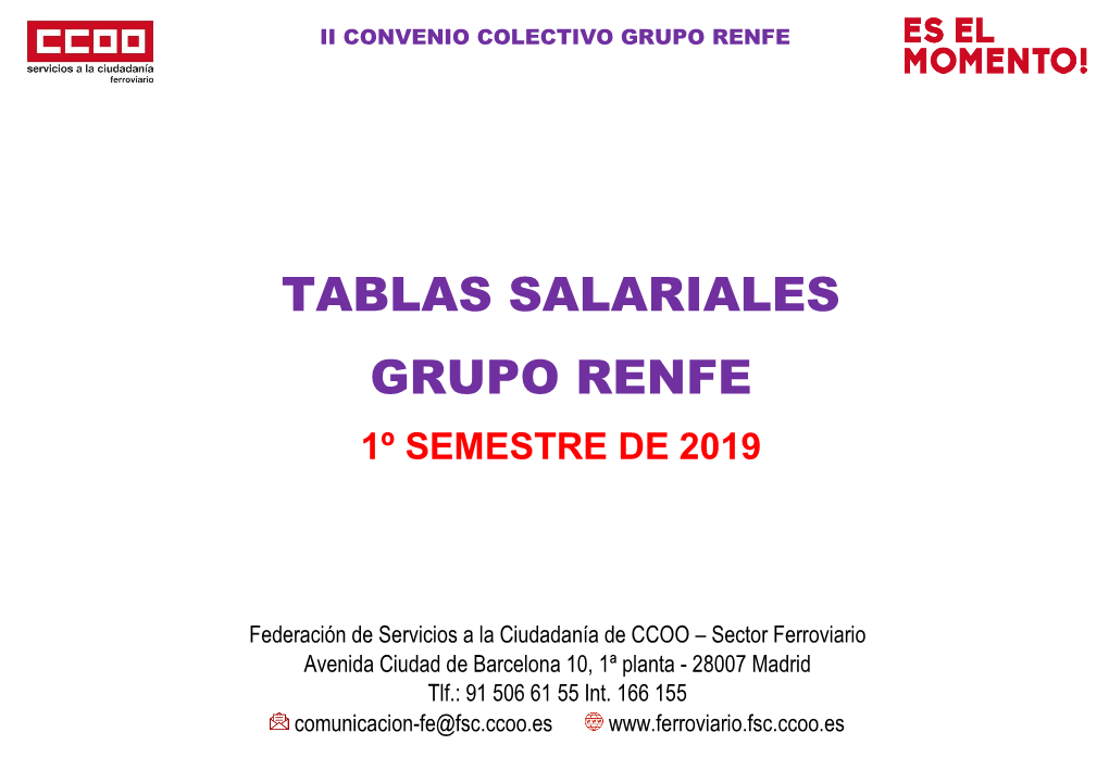 Tablas Salariales Grupo Renfe 1º Semestre De 2019