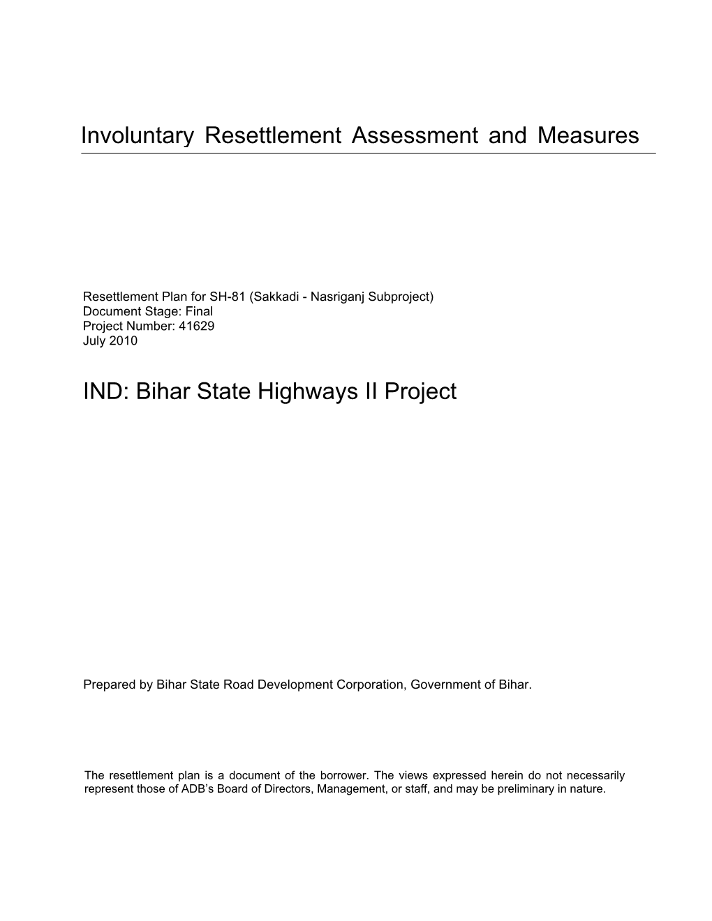 IND: Bihar State Highways II Project