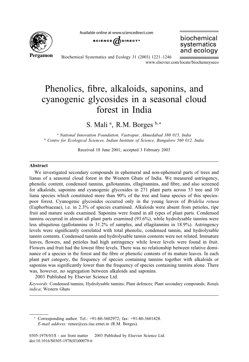 Phenolics, Fibre, Alkaloids, Saponins, and Cyanogenic Glycosides in A