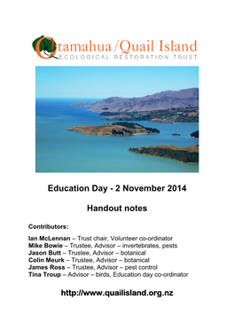 Quail Island Education Day Handout Notes