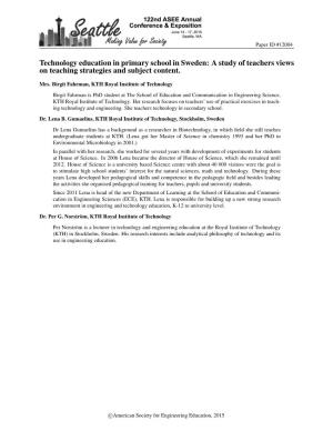Technology Education in Primary School in Sweden: a Study of Teachers Views on Teaching Strategies and Subject Content