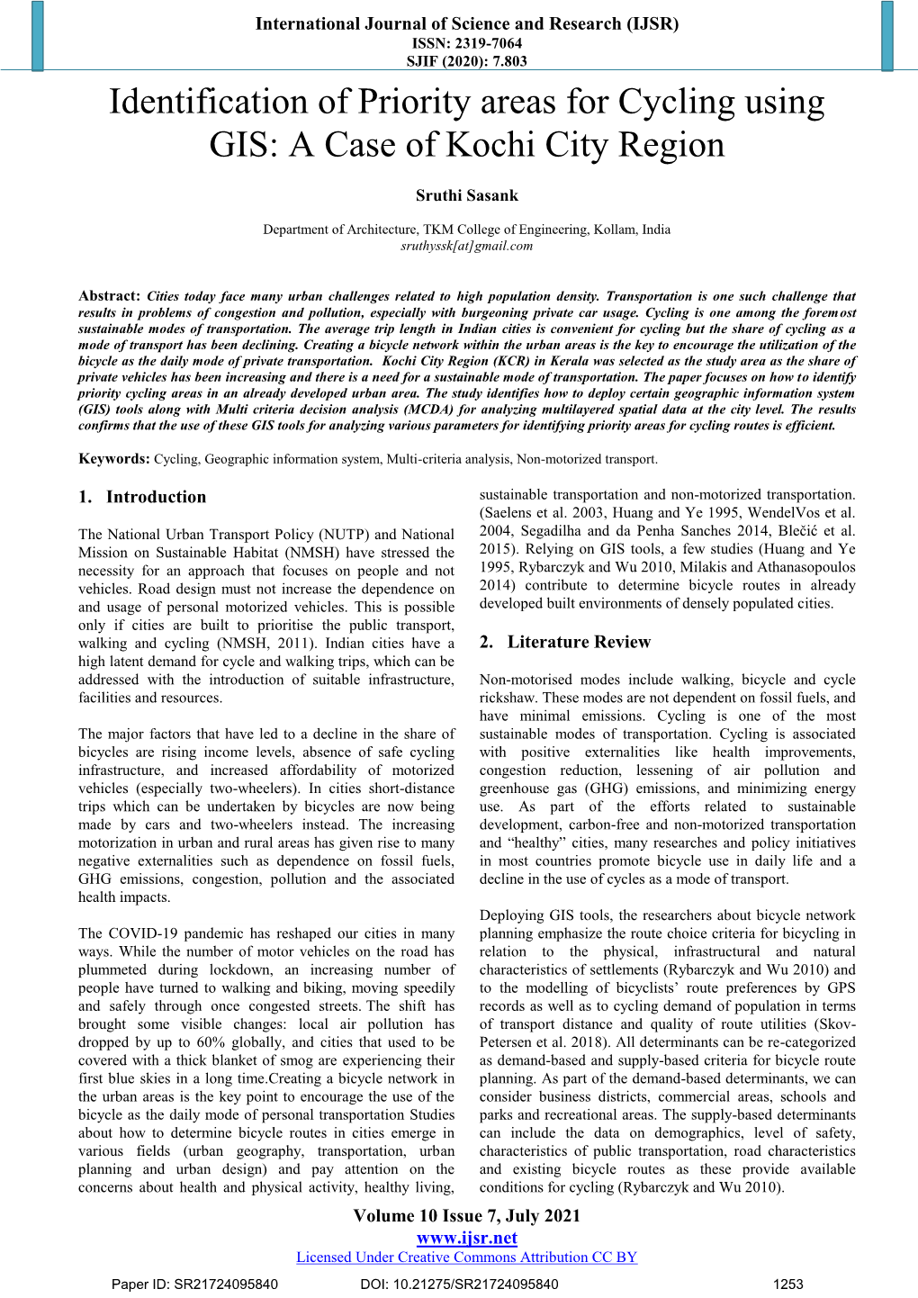 Identification of Priority Areas for Cycling Using GIS: a Case of Kochi City Region