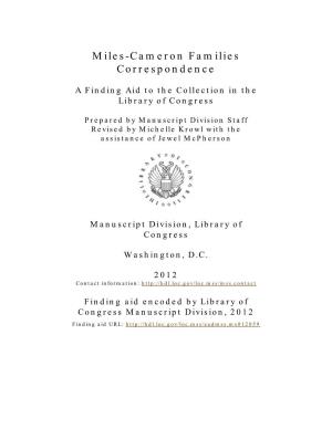 Miles-Cameron Families Correspondence [Finding Aid