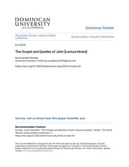 The Gospel and Epistles of John [Lecture Notes]