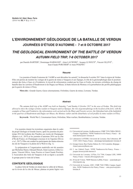 L'environnement Géologique De La Bataille De Verdun the Geological Environment of the Battle of Verdun