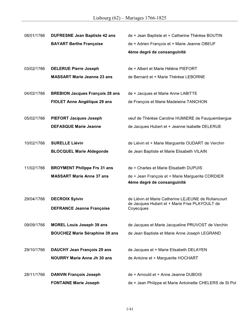 Lisbourg (62) – Mariages 1766-1825