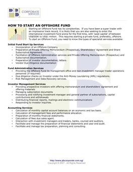 HOW to START an OFFSHORE FUND Starting an Offshore Fund Has Its Complexities