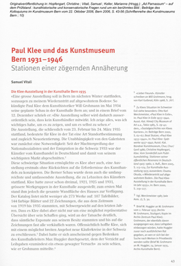 Paul Klee Und Das Kunstmuseum Bern 1931-1946 Stationen Einer Zögernden Annäherung