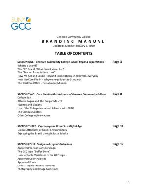 Branding Manual Table of Contents