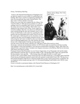 Owney, the Railway Mail Dog Owney and an Albany, New York Visitors to the National Postal Museum in Washington, D.C