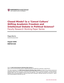 Cancel Culture’ Stifling Academic Freedom and Intellectual Debate in Political Science? Faculty Research Working Paper Series