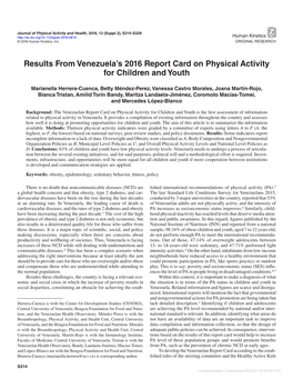 Results from Venezuela's 2016 Report Card on Physical Activity For