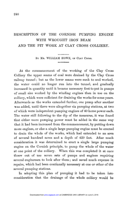 Description of the Cornish Pumping Engine with Wrought Iron Beam and the Pit Work at Clay Cross Colliery