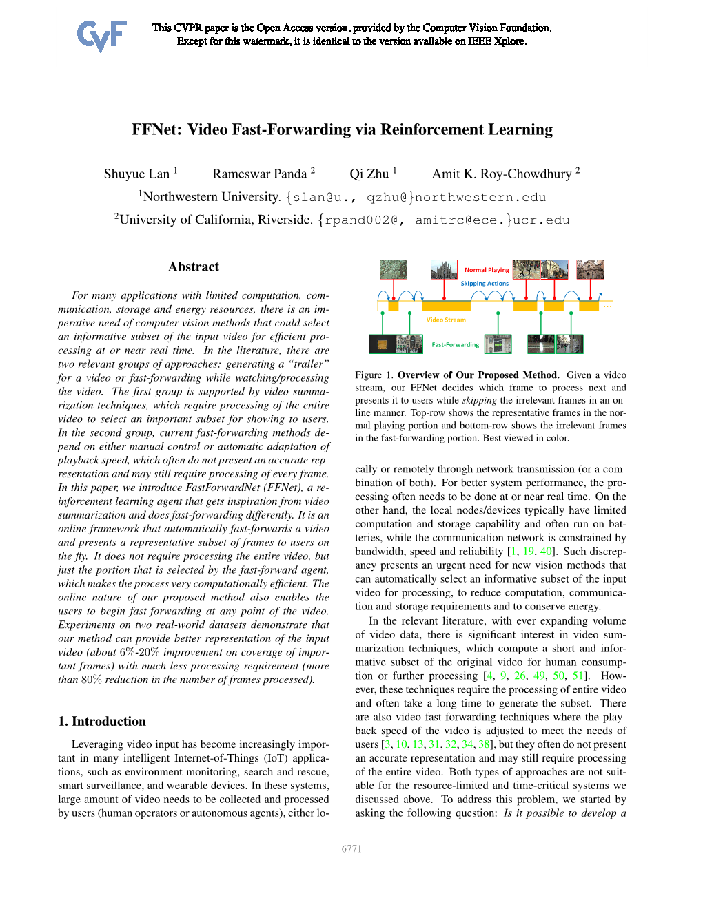 Ffnet: Video Fast-Forwarding Via Reinforcement Learning