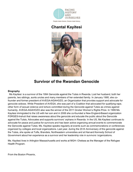 Chantal Kayitesi Survivor of the Rwandan Genocide