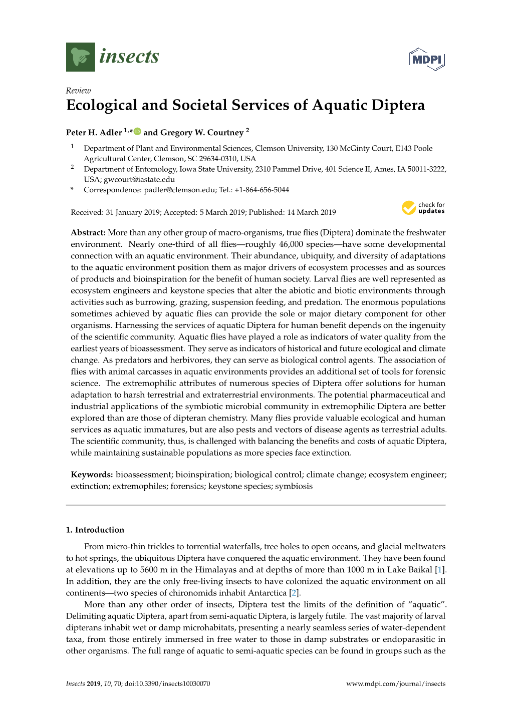 Ecological and Societal Services of Aquatic Diptera